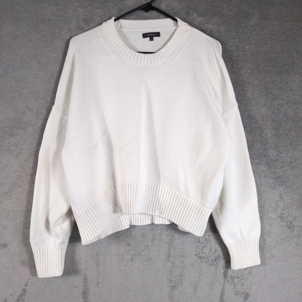 Quince Organic Cotton Shaker Stitch Crewneck Sweater Ivory White Medium - Picture 3 of 8